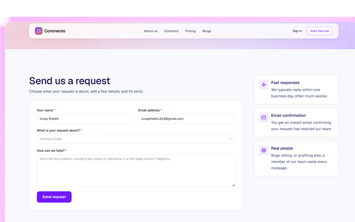 Commento project board tracking website feedback from open to done